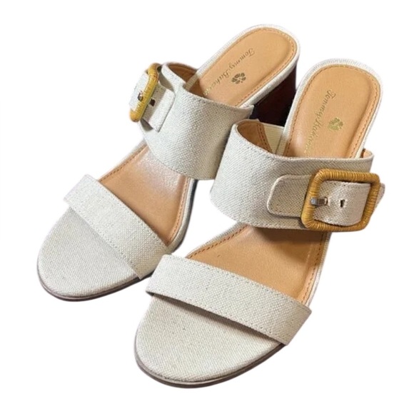 Tommy Bahama Trista Linen Block Heel Sandals Size 8.5 - Picture 5 of 8